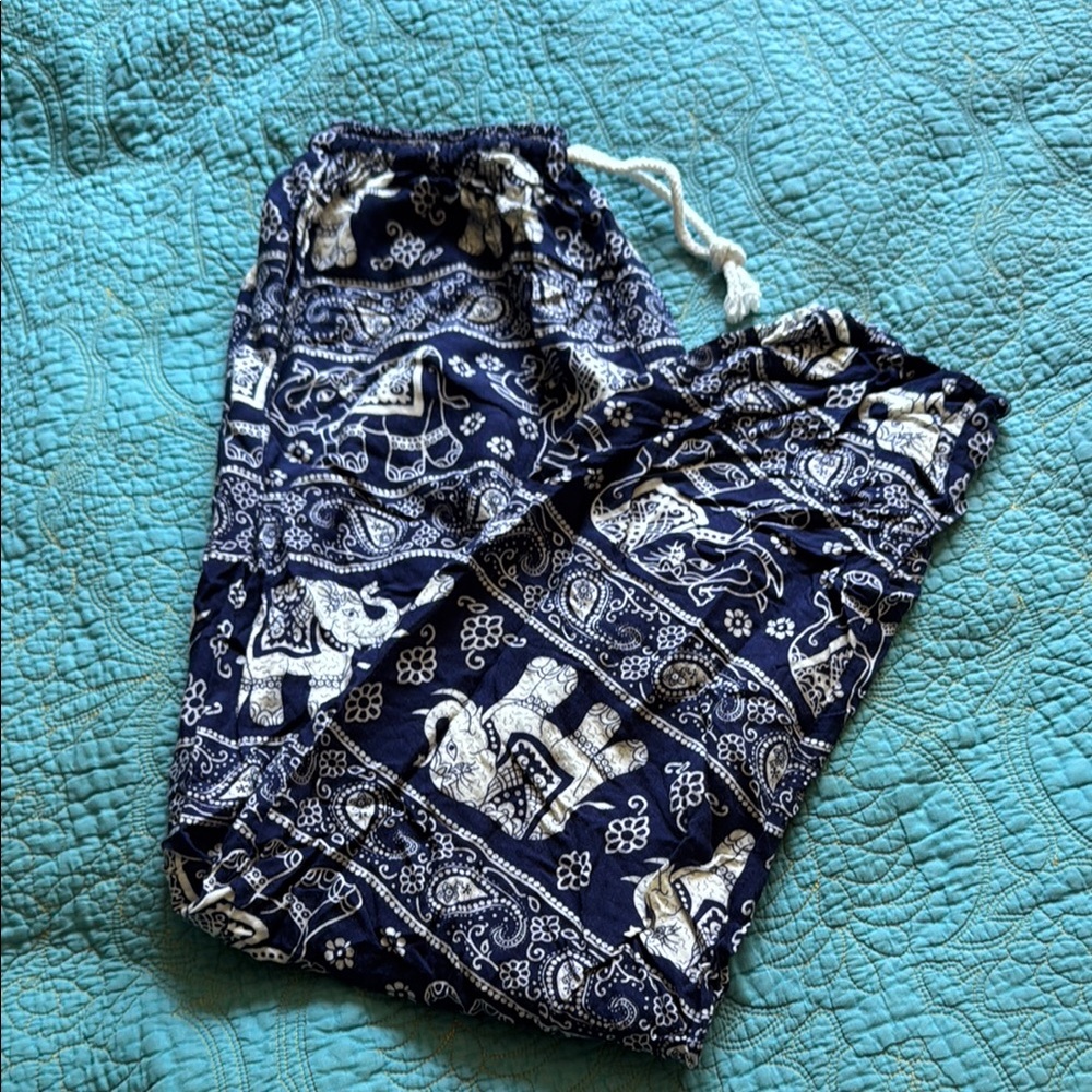 Thailand Elephant Print Pants - Blue